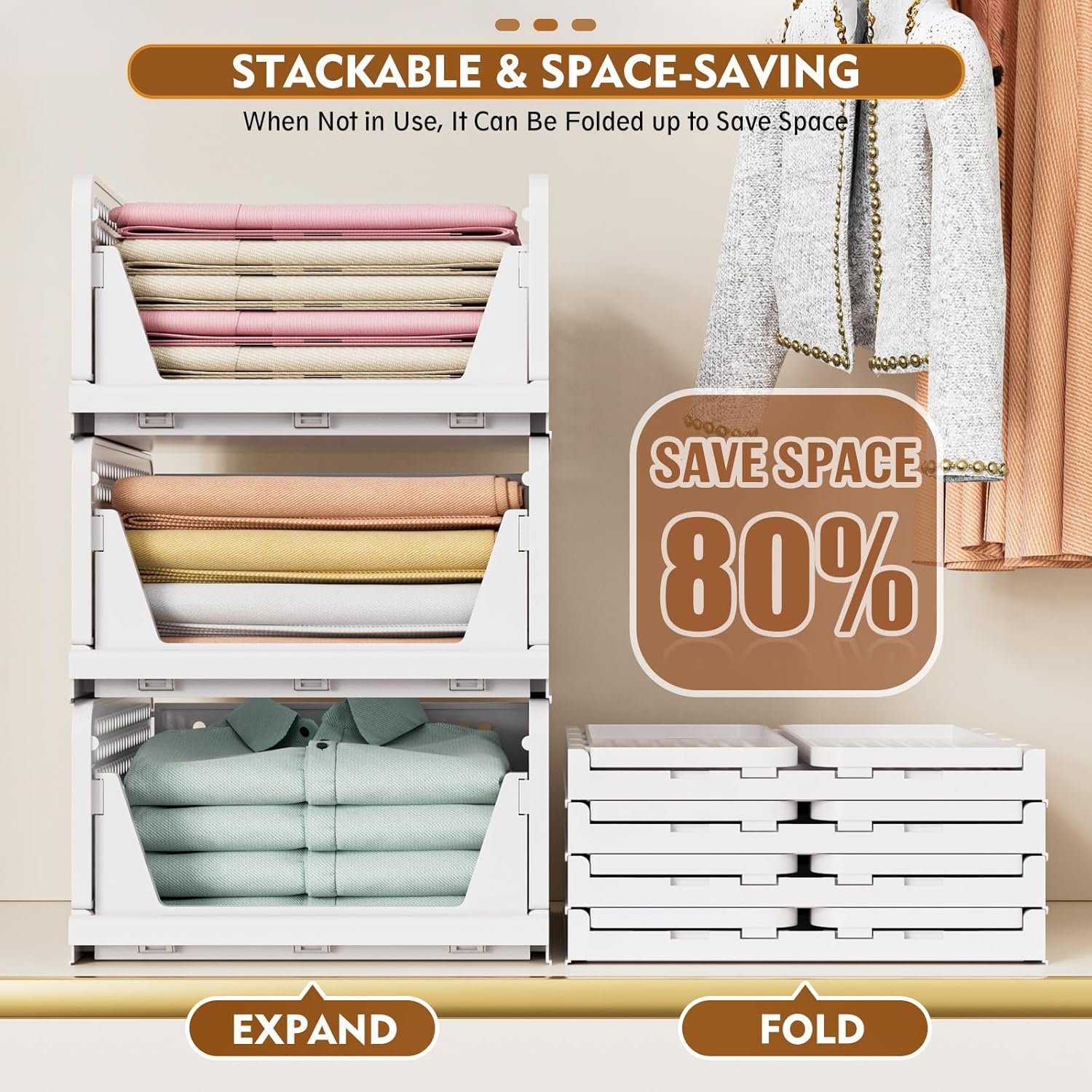 5 Pack Stackable Closet Storage Baske - Image 6